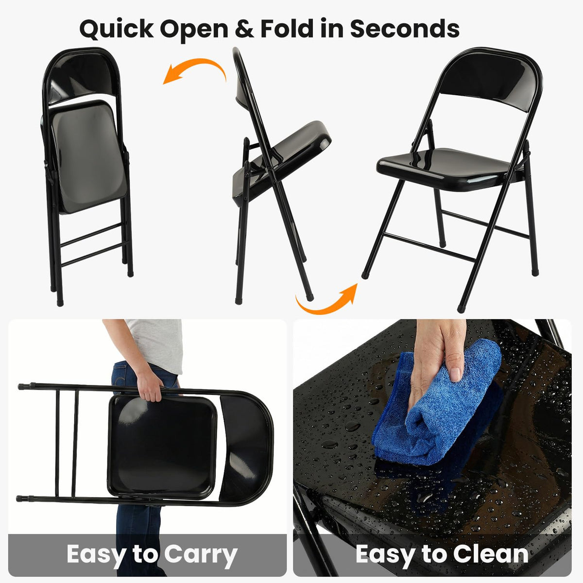 10 Pack Black Metal Folding Chairs O154733