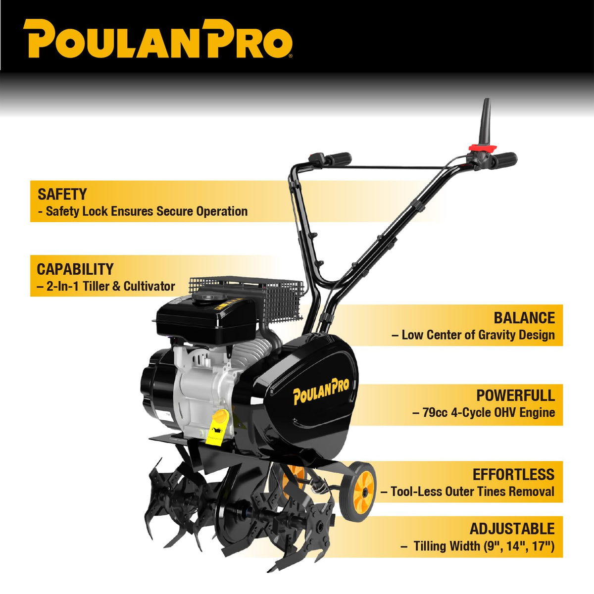 2 in 1 Gas Tiller Cultivator with 79 cc Engine and Adjustable Tilling Width Z4187