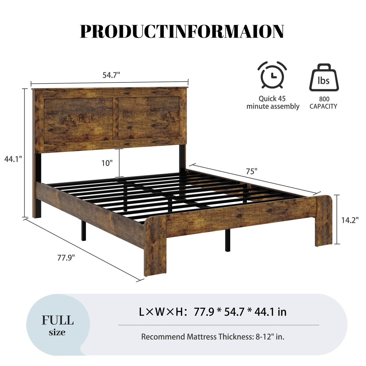 Farmhouse Wood Bed Frame with Headboard and Footboard S91124