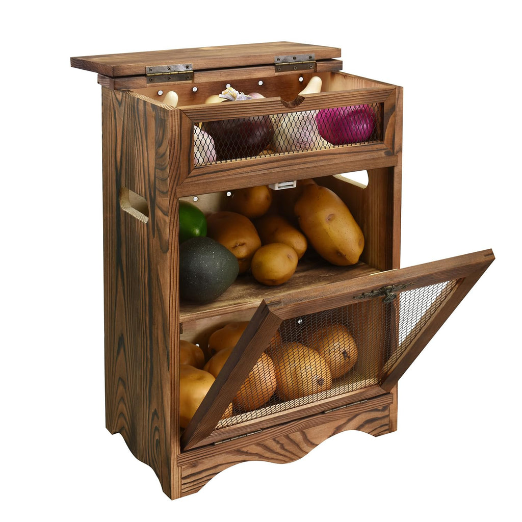 Wood Countertop Potato and Onion Storage Cabinet Y131269