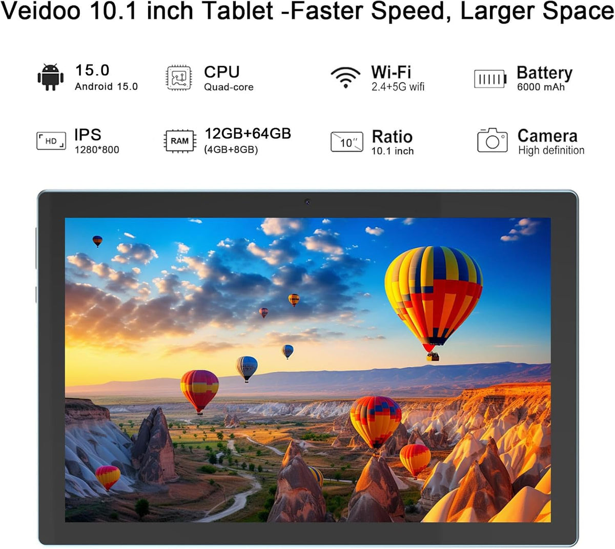 Android 15 Tablet 10 Inch 12GB RAM 64GB ROM 2 in 1 with Keyboard Case Mouse Stylus L867