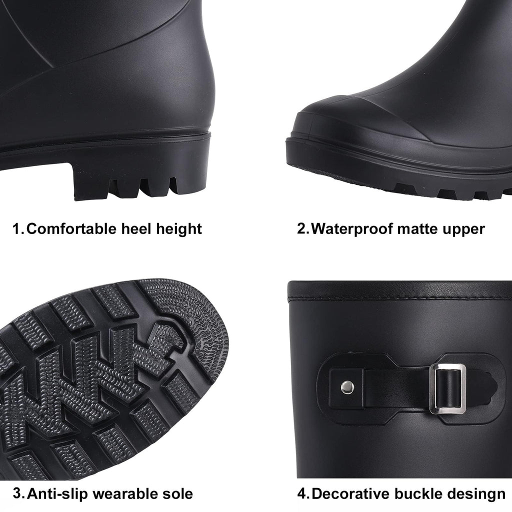 Mid Calf Waterproof Rain Boots with Buckle D3139