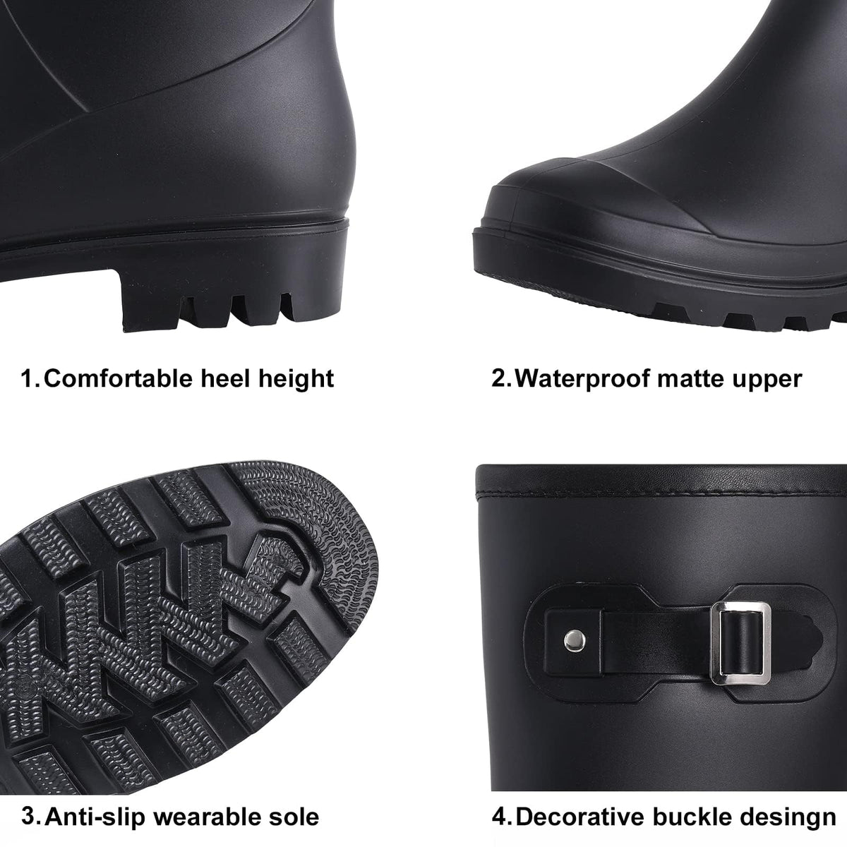 Mid Calf Waterproof Rain Boots with Buckle D3139