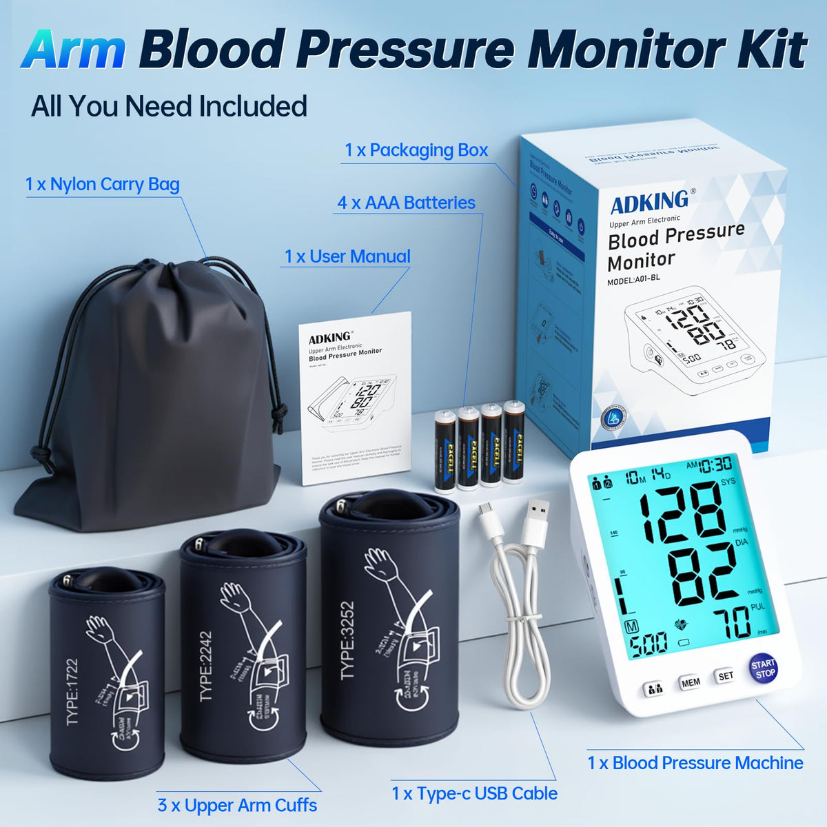 Electronic Blood Pressure Monitor 3 Size Cuffs H542398