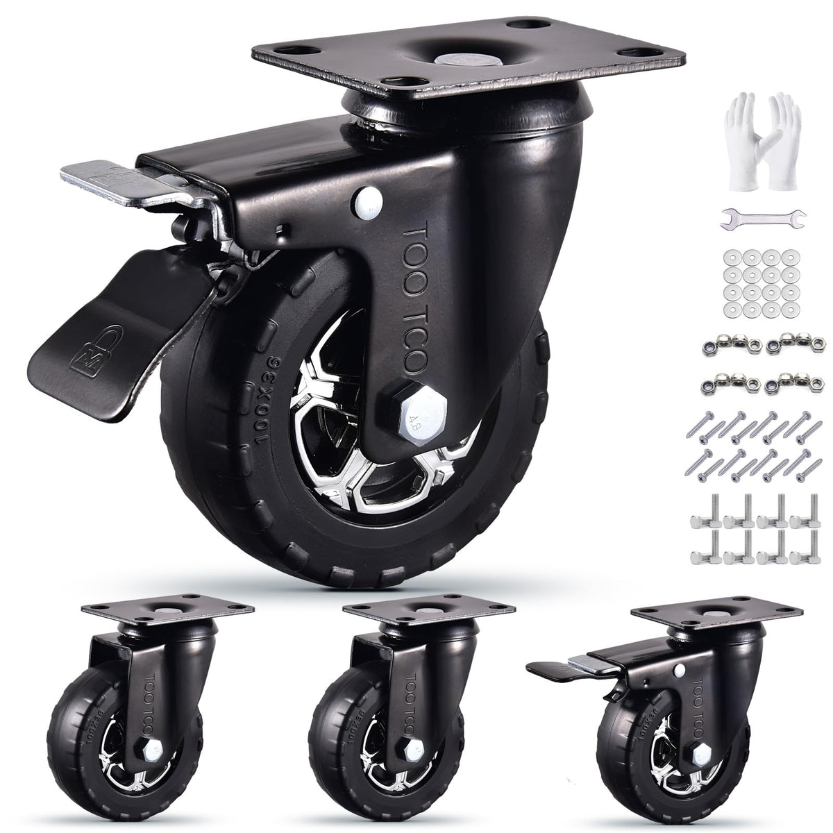 4 Inch Heavy Duty Rubber Caster Wheels Set of 4 with Locking Z15684