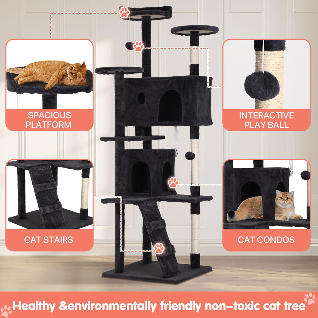 Dark Grey Multi-Level Cat Tree with Scratching Post Q3220