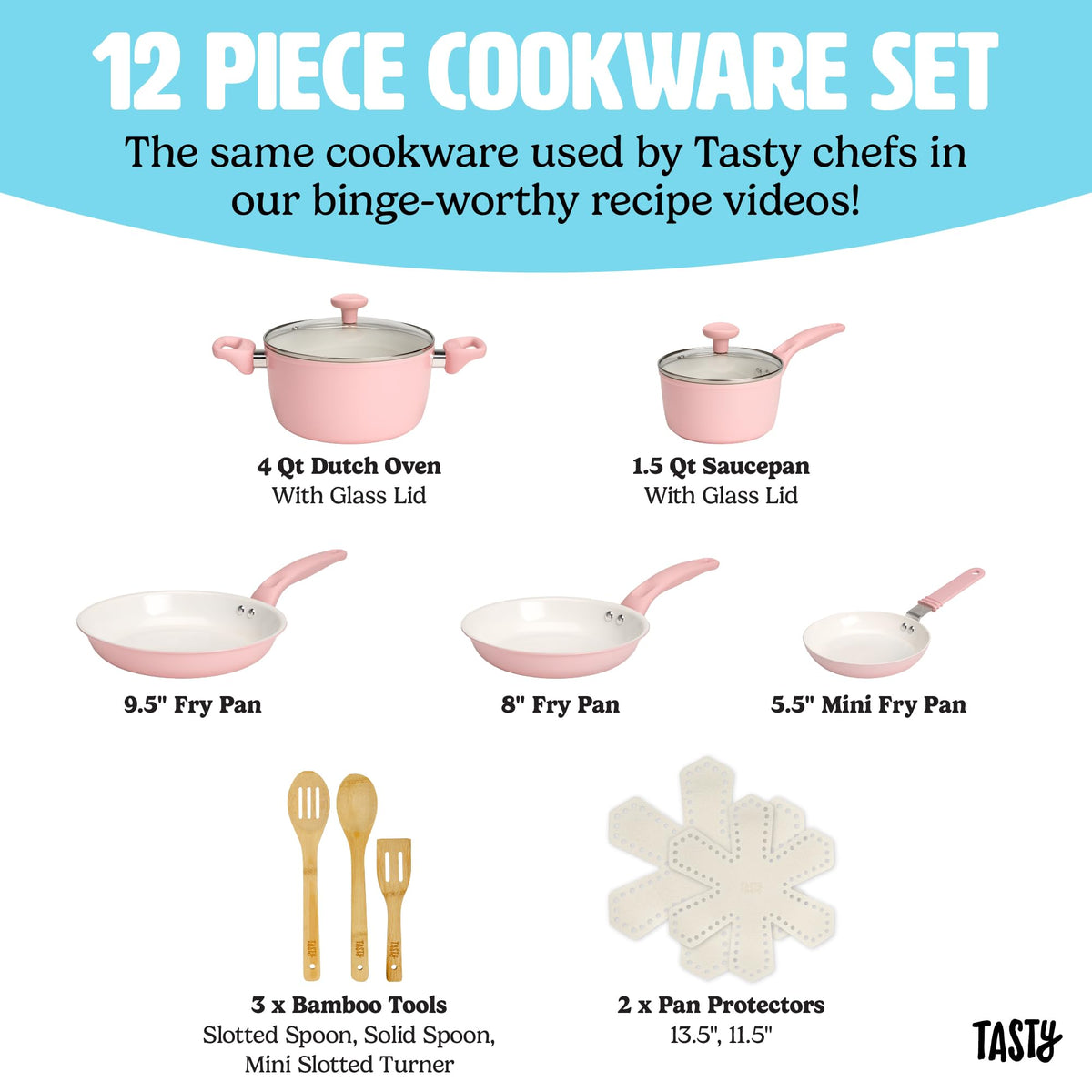 12 Piece Pink Nonstick Ceramic Cookware Set J6869