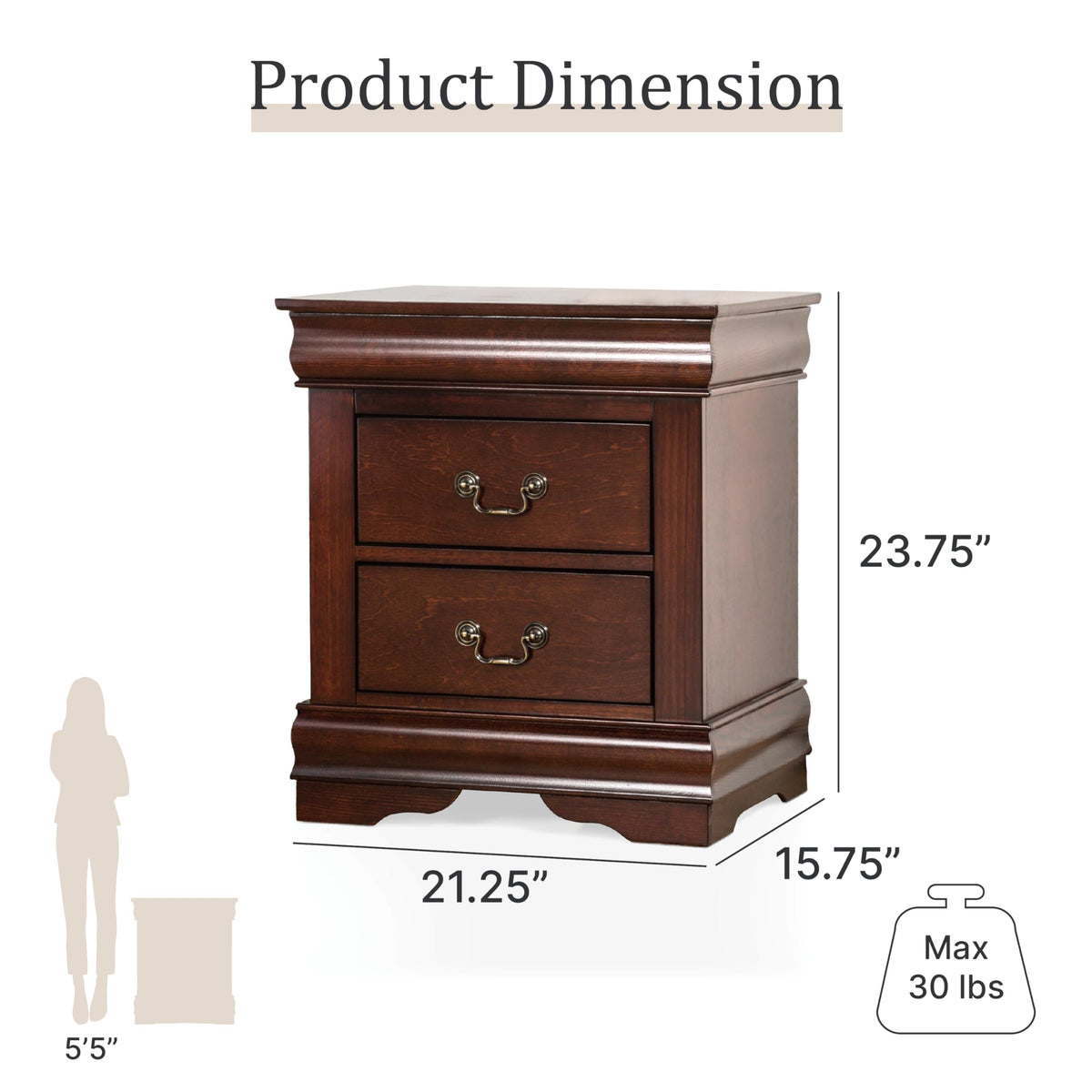 Solid Wood Nightstands Set of 2 with Drawers F335