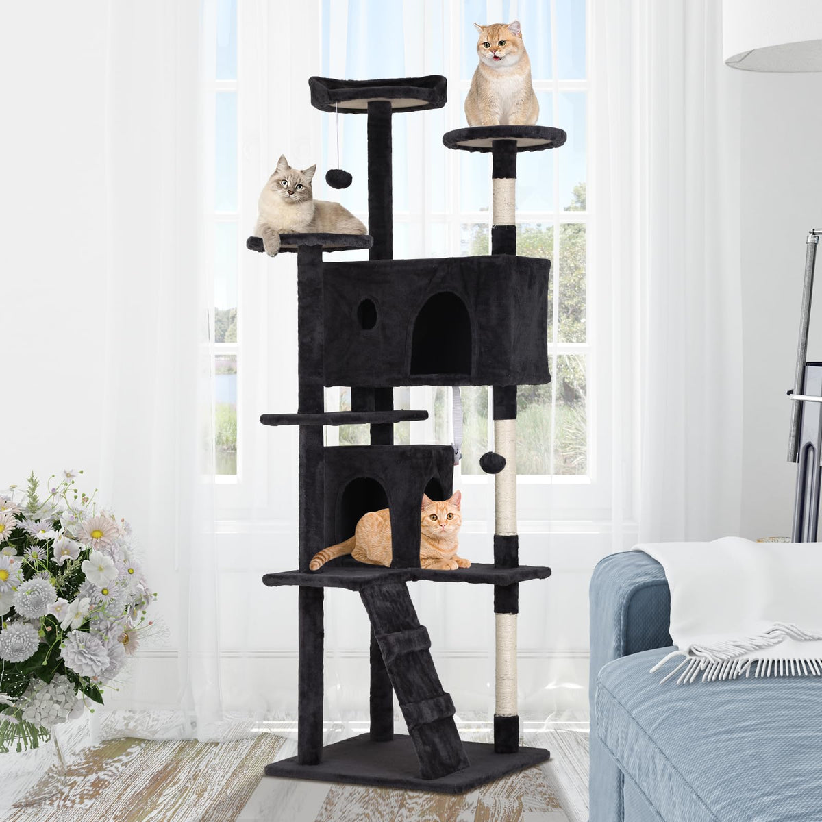 Dark Grey Multi-Level Cat Tree with Scratching Post Q3220