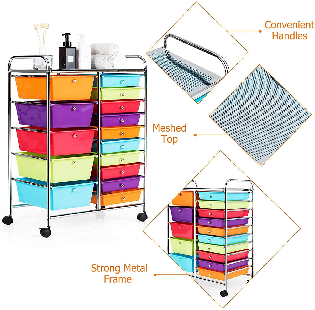 15 Drawer Rolling Plastic Storage Organizer Cart M846400