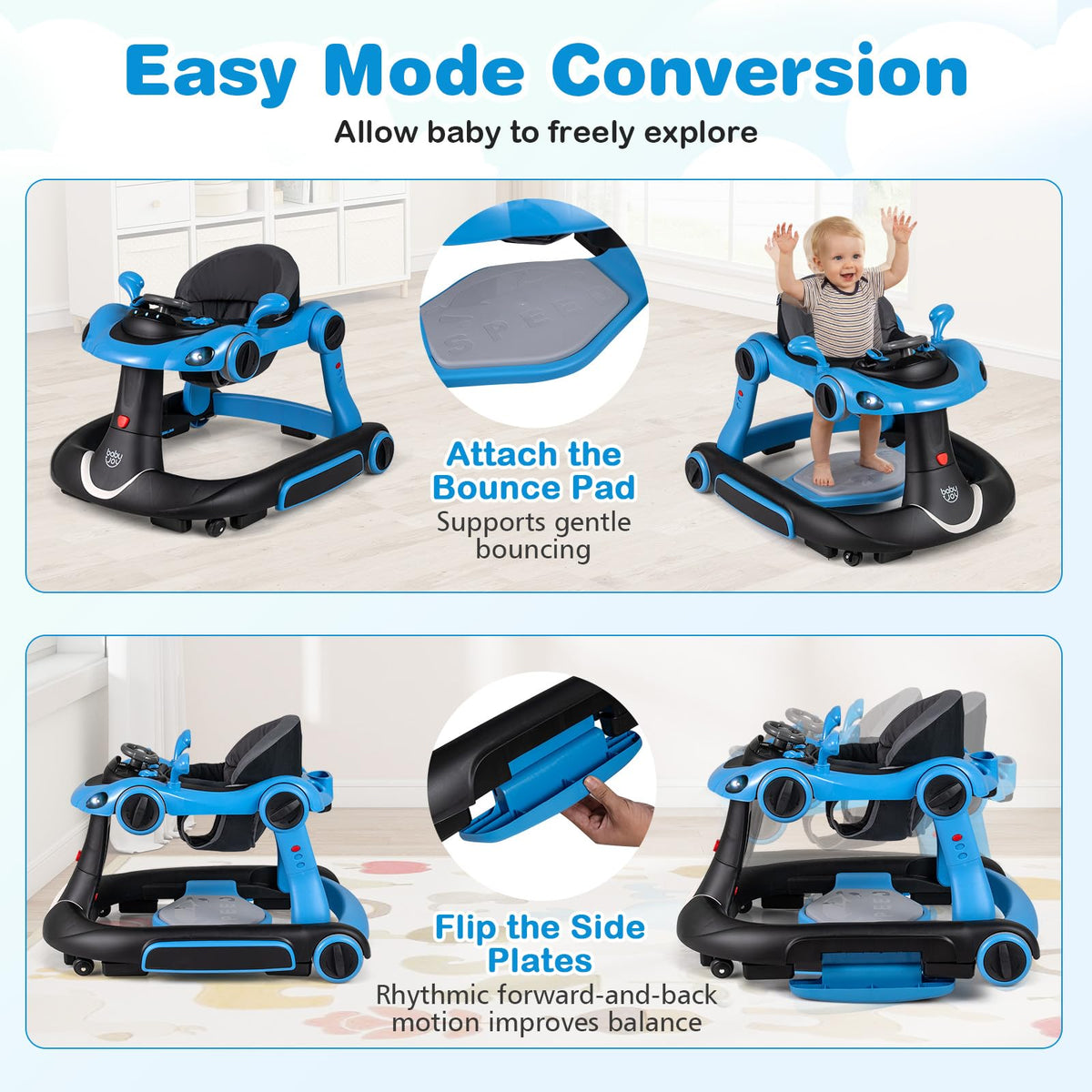 Foldable Adjustable Baby Walker with Wheels Y250