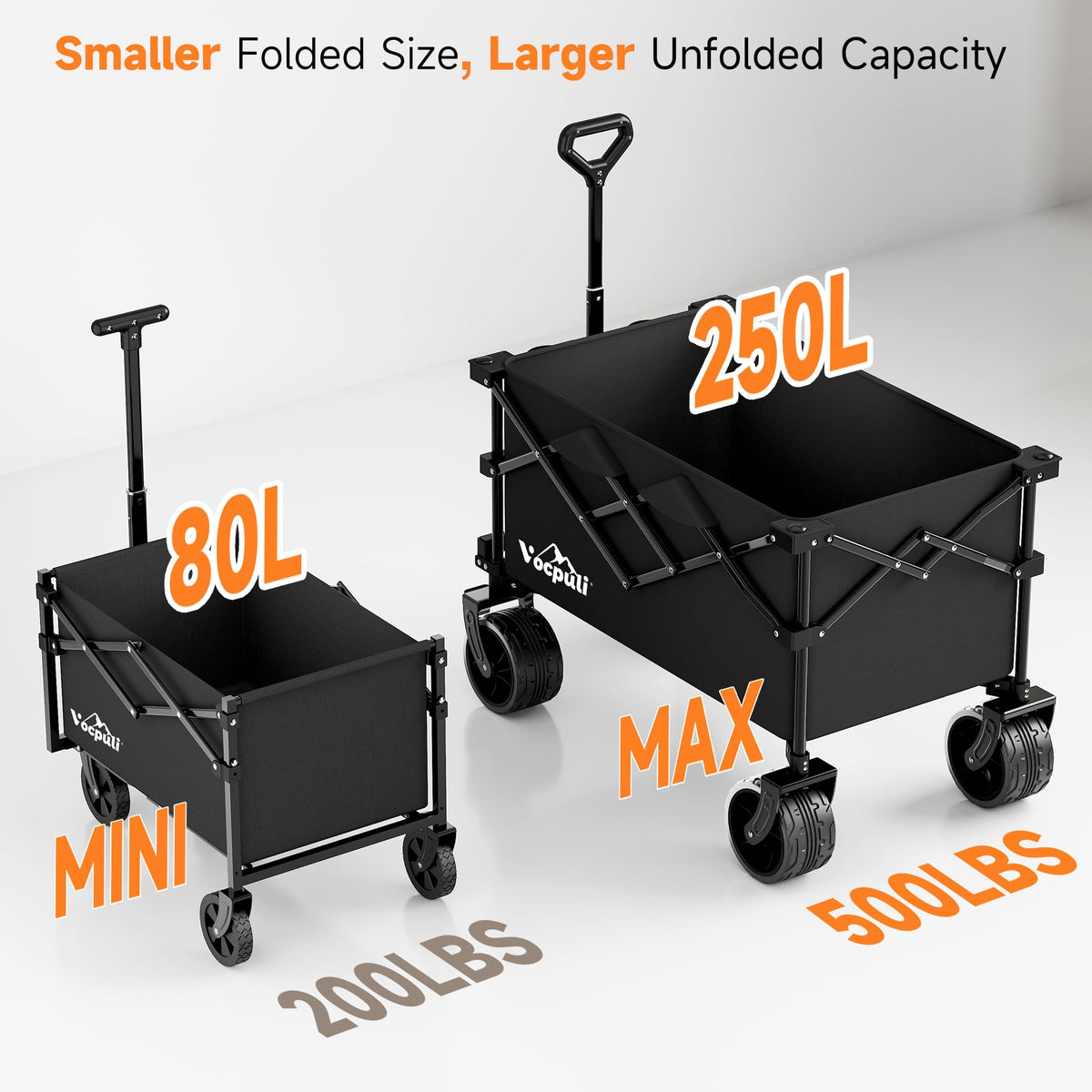 40" Black Collapsible Wagon Cart 500lbs 250L Y3003