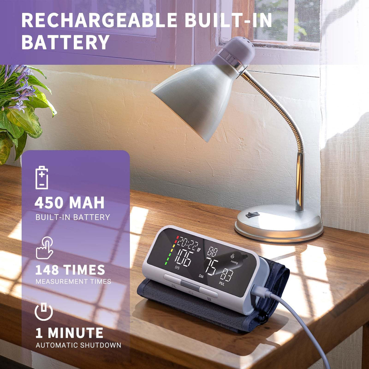 Bluetooth Blood Pressure Monitor Upper Arm Rechargeable Automatic Digital Cuff X2064