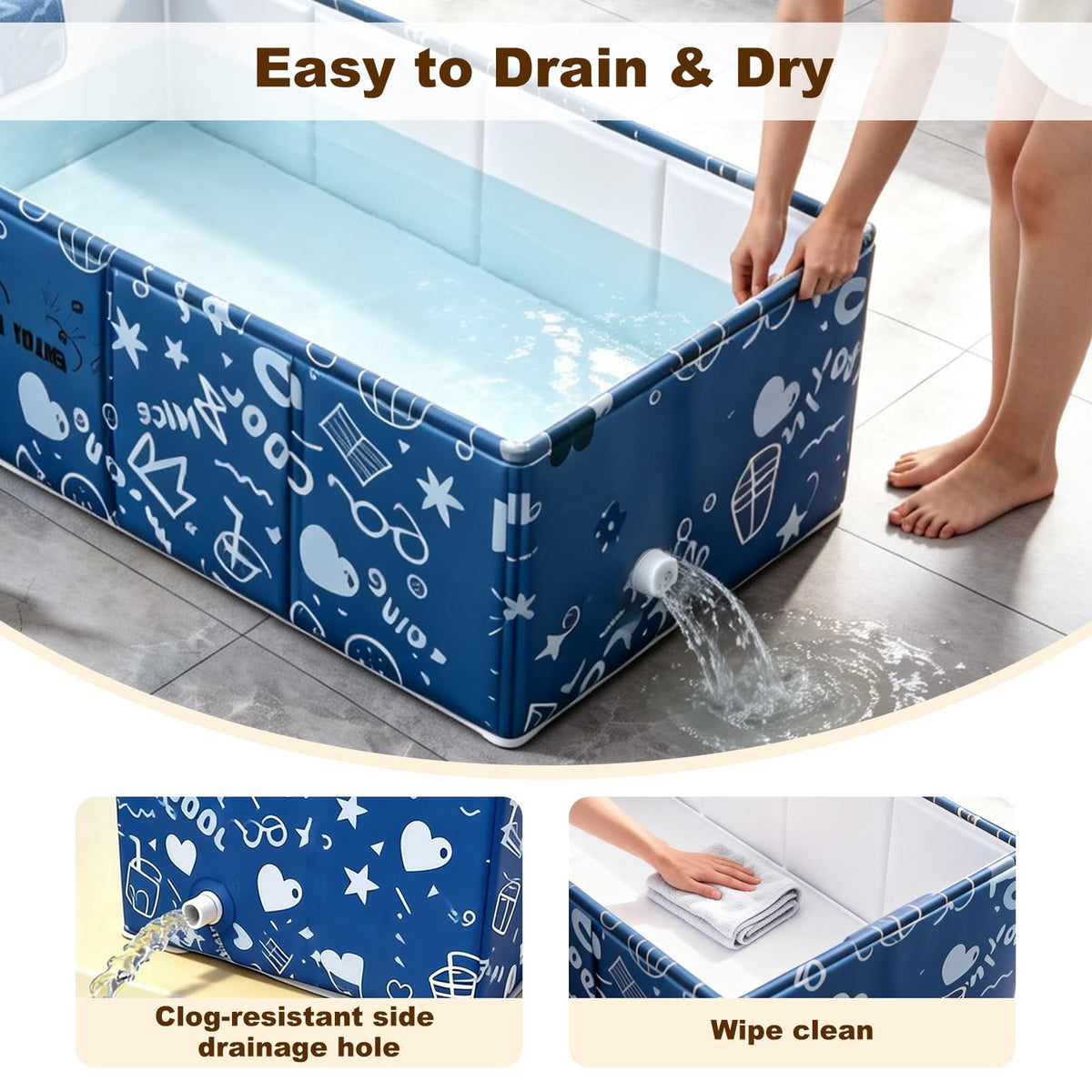Foldable Dog Bathtub for Small to Medium Dogs & Cats, Blue W9847