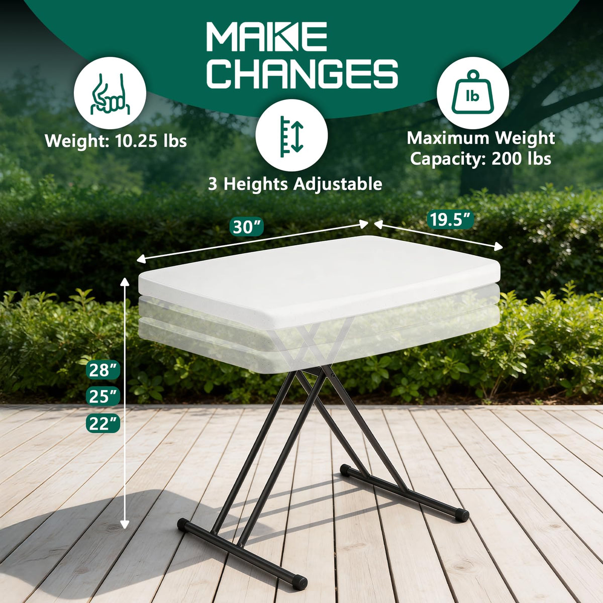 Folding Table 30 Inch Adjustable Height White Granite B64868