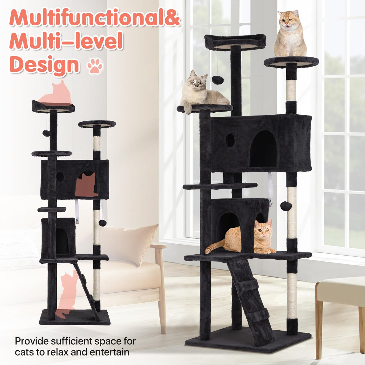 Dark Grey Multi-Level Cat Tree with Scratching Post Q3220