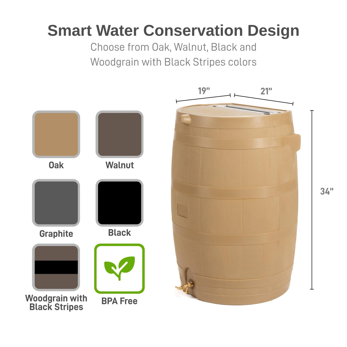 50-Gallon Rain Water Collection Barrel with Brass Spigot N877468