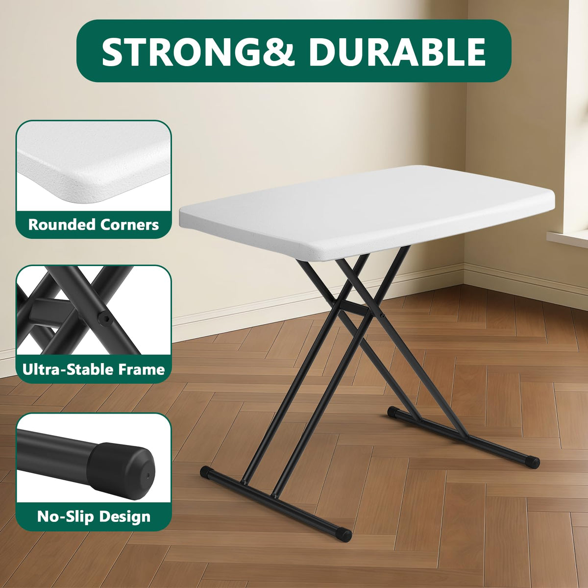 Folding Table 30 Inch Adjustable Height White Granite B64868