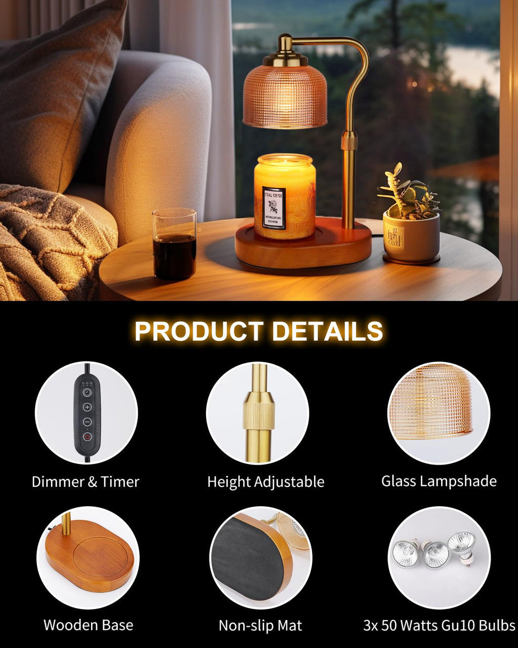 Electric Candle Warmer Lamp with Timer Dimmable Height Adjustable X842