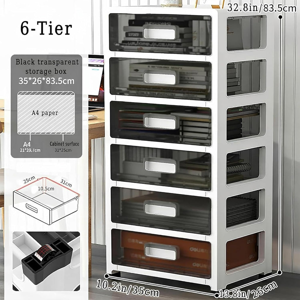 Clear Plastic 6-Tier Rolling Storage Drawer Tower B78015