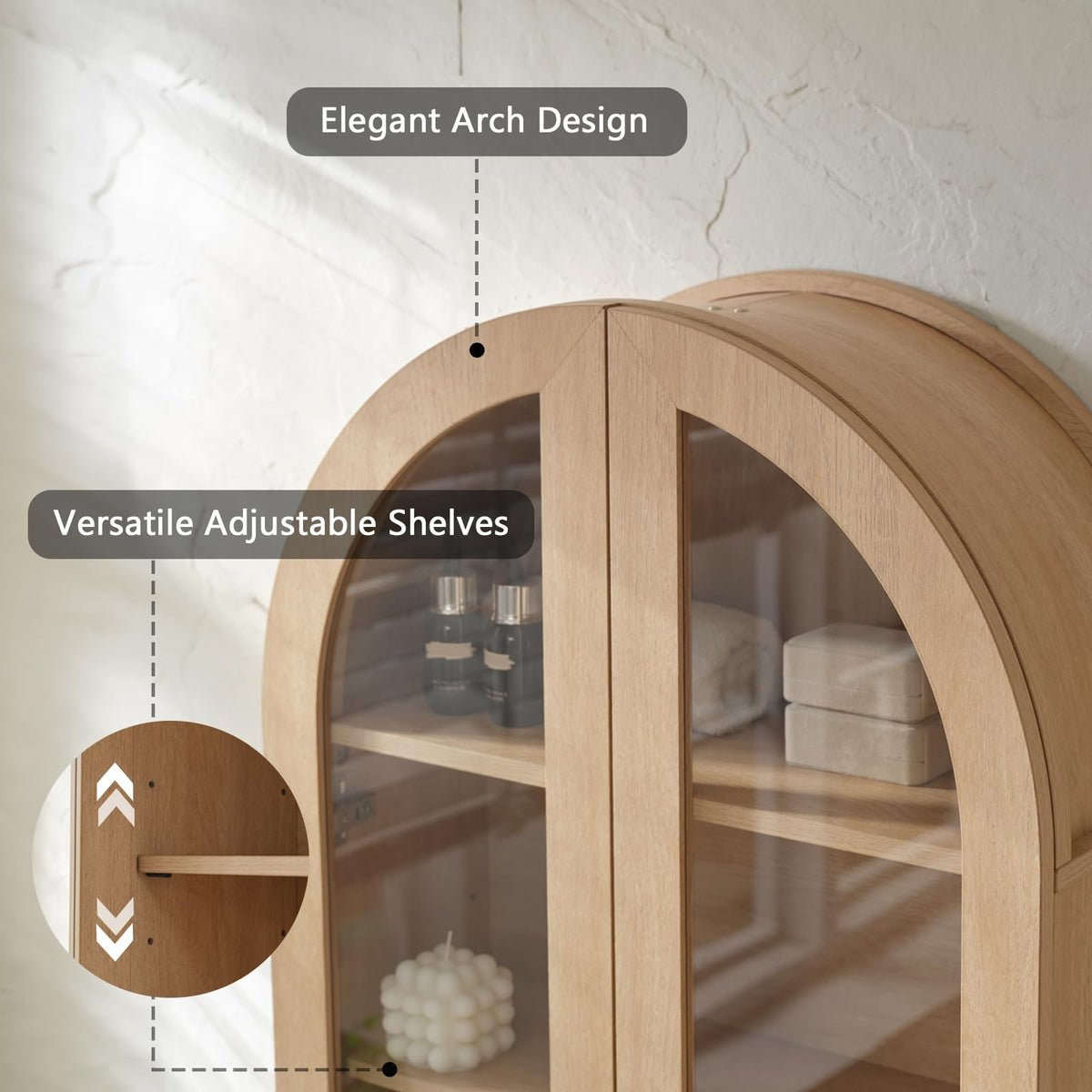 Arched Wall Mount Bathroom Cabinet with Glass Doors K140