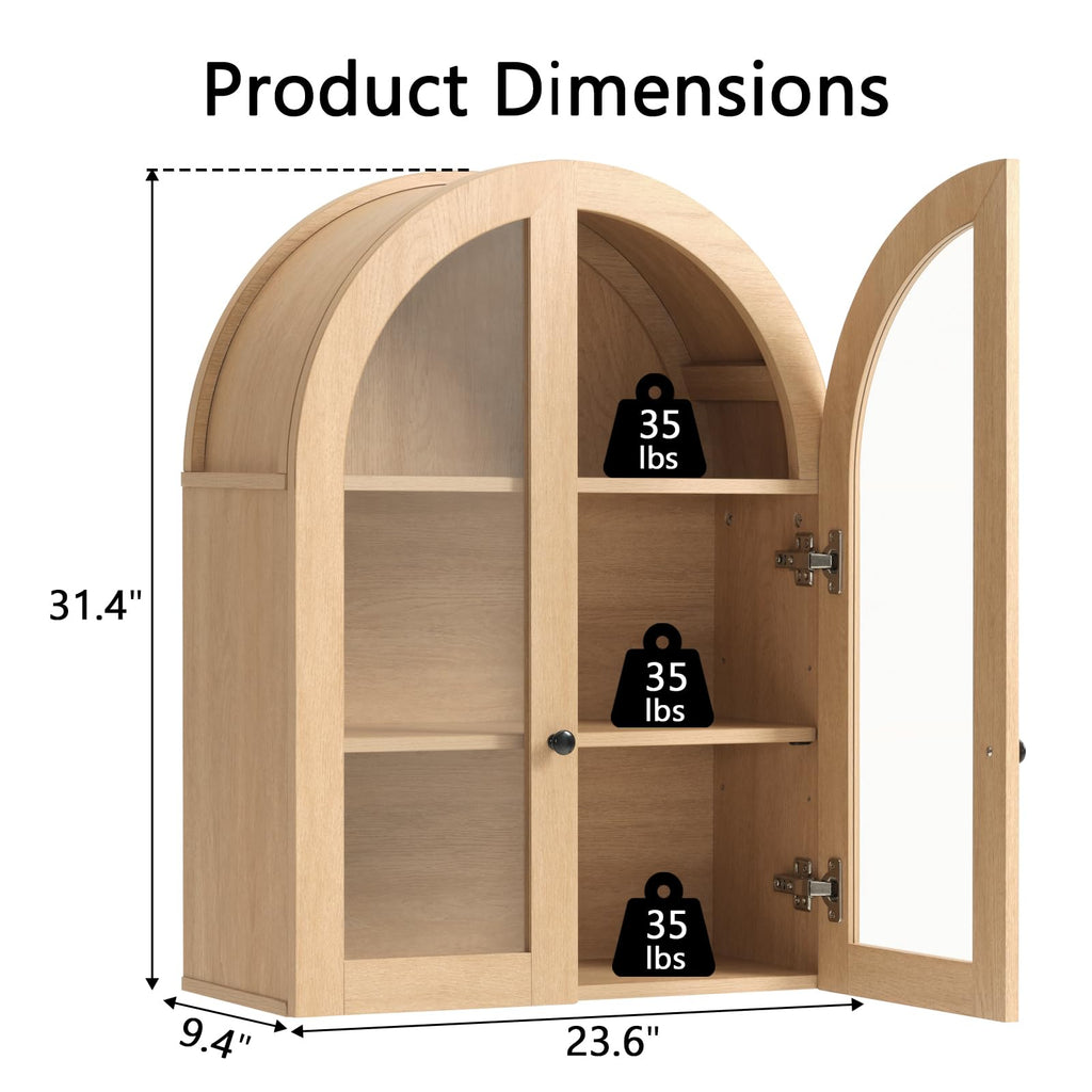 Arched Wall Mount Bathroom Cabinet with Glass Doors K140