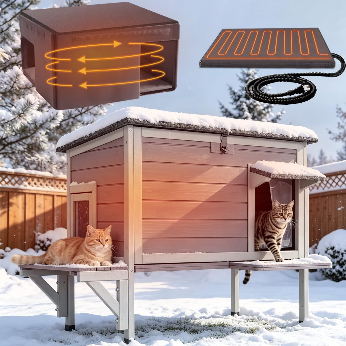 6-Sides Insulated Outdoor Heated Cat House T332