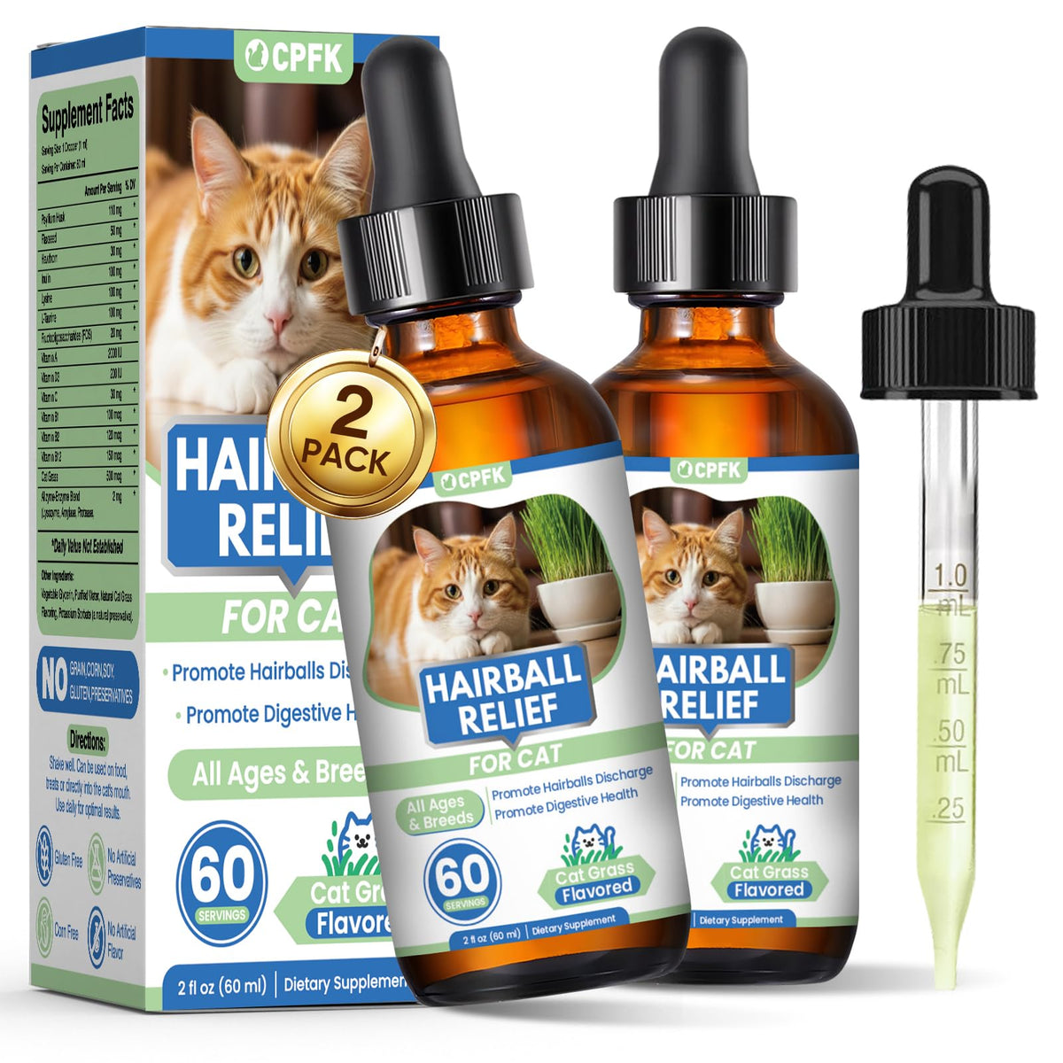 Cat Hairball Remedy Drops 60ml (2 fl oz) 2 Pack C8883