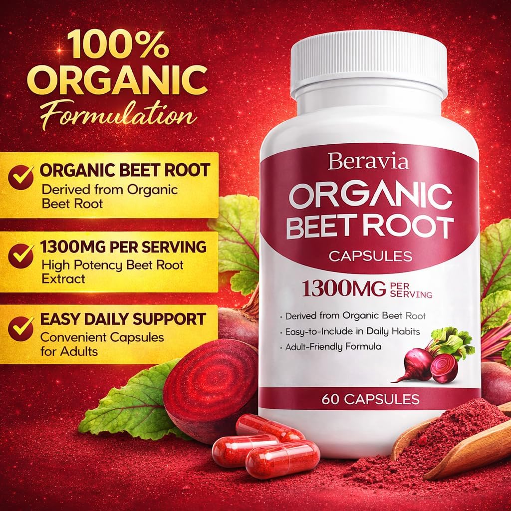 Organic Beet Root Capsules, 1300mg - 60 Capsules J39440