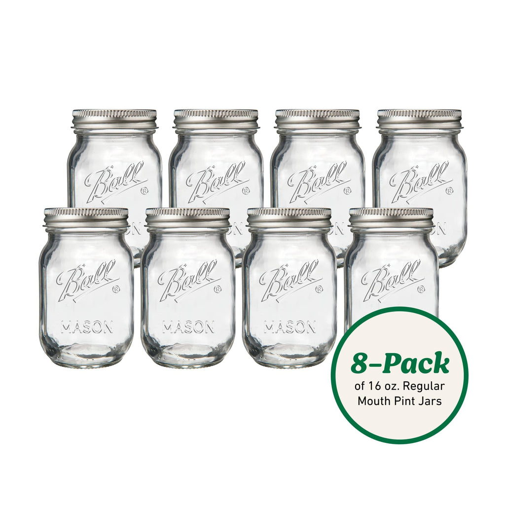Regular Mouth Pint Glass Mason Jars, 16oz, 8-Count I88439