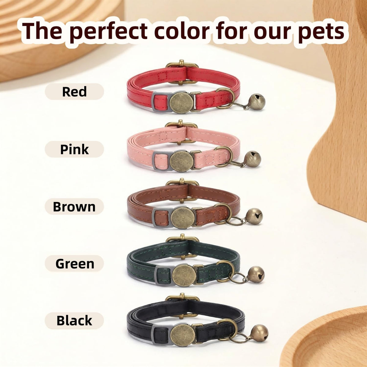 Leather Cat Collar with Bell Breakaway Adjustable Brown B772670