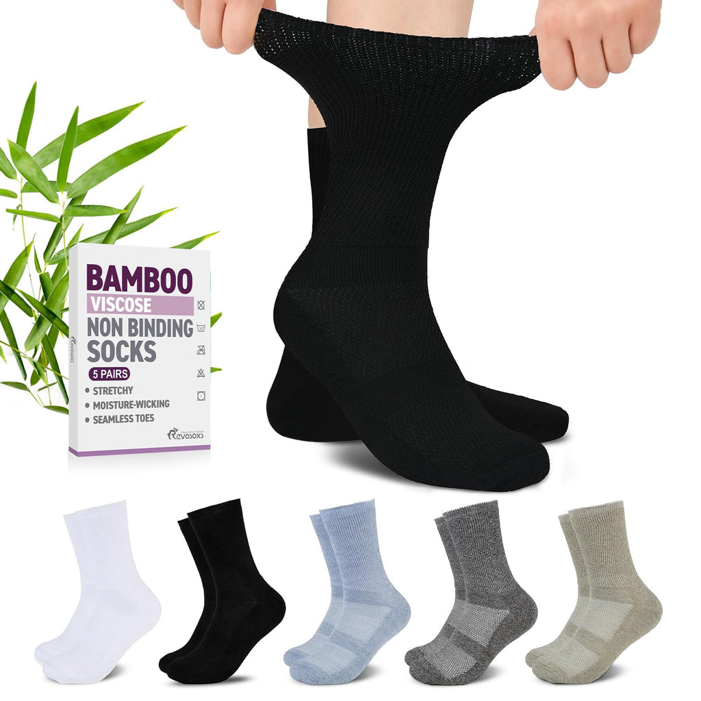 Bamboo Viscose Non-Binding Crew Socks with Seamless Toe U222358