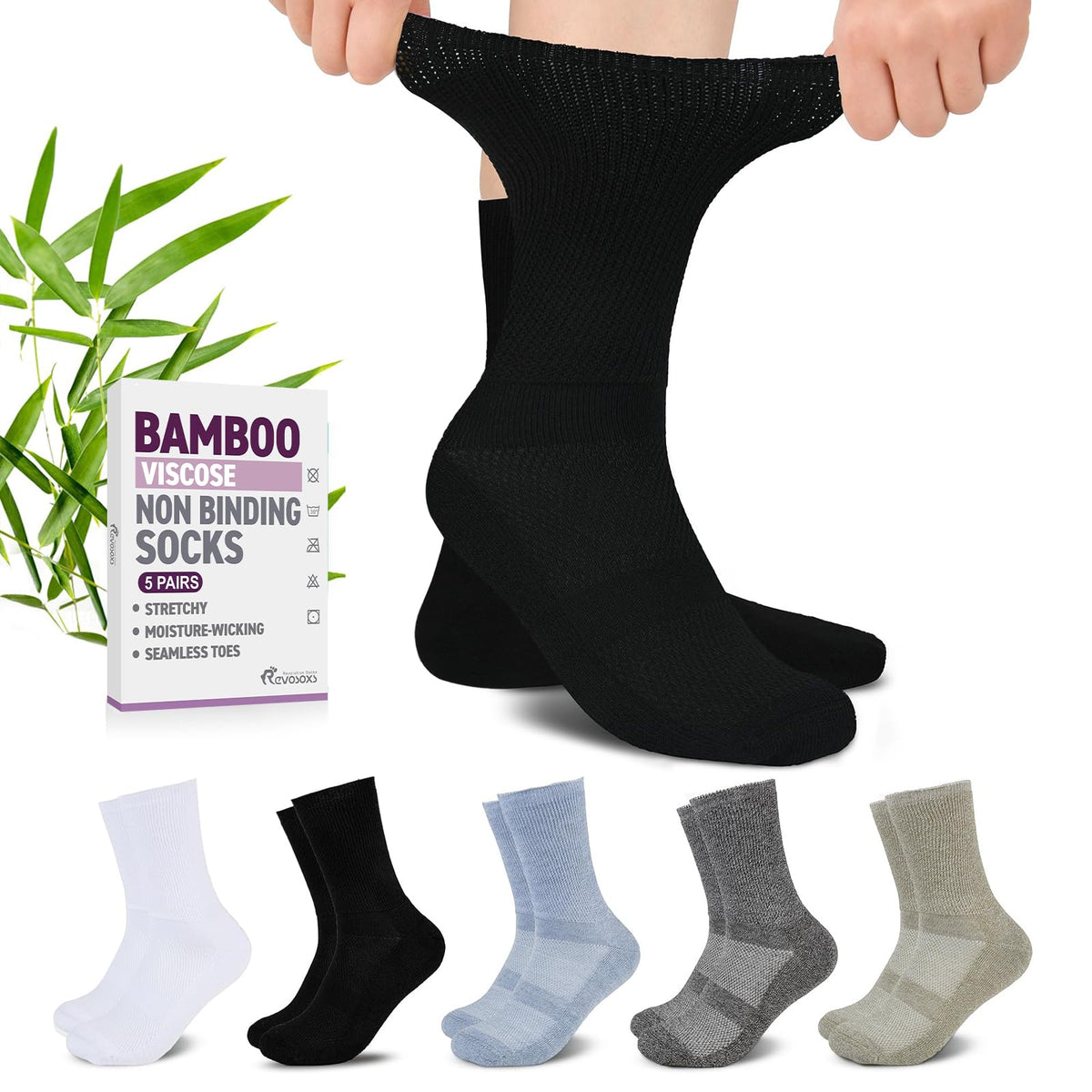 Bamboo Viscose Non-Binding Crew Socks with Seamless Toe U222358