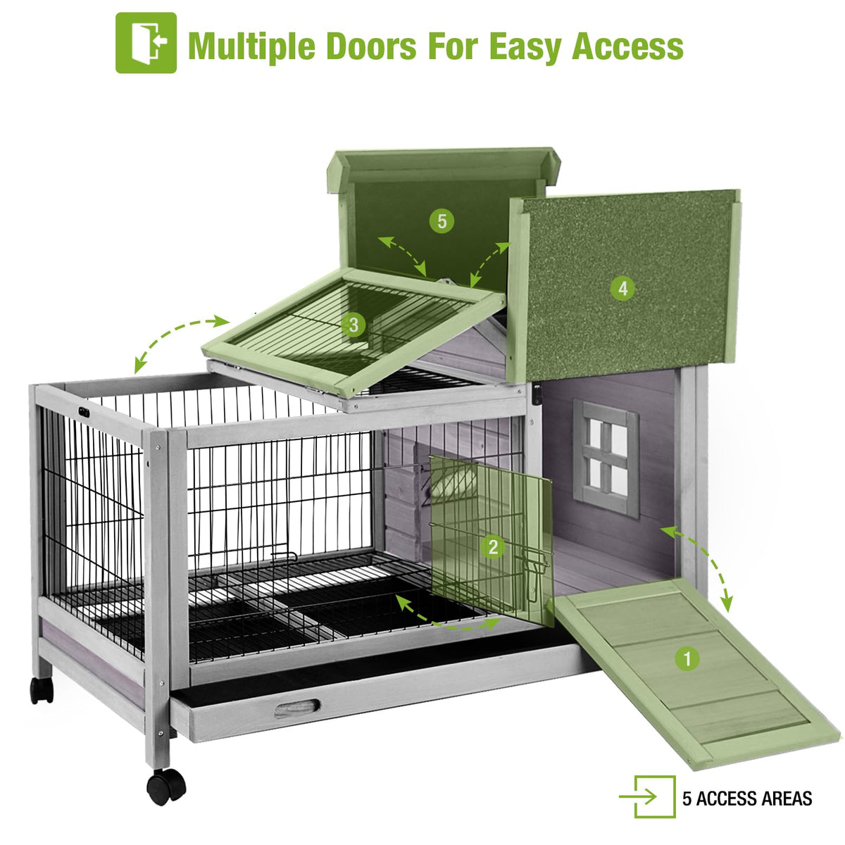 Wooden Rabbit Hutch with Removable Wire Netting and Leak Proof Tray P3482