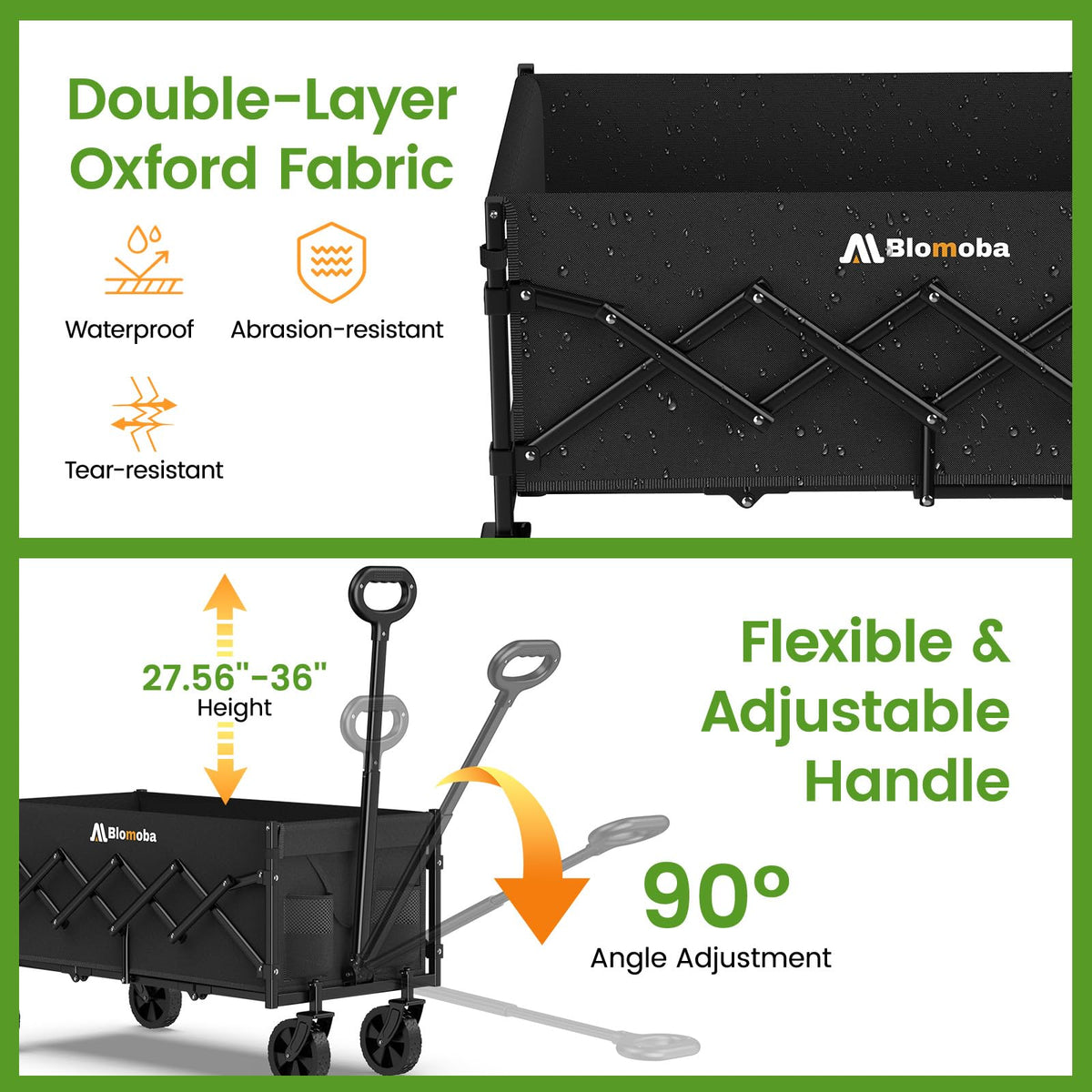 35" Extra Long Folding Wagon with Adjustable Handle & Wheels, Black T7816