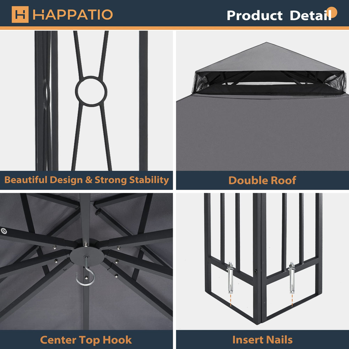 10' X 12' Outdoor Patio Gazebo with Double Roof and Mosquito Netting U8290