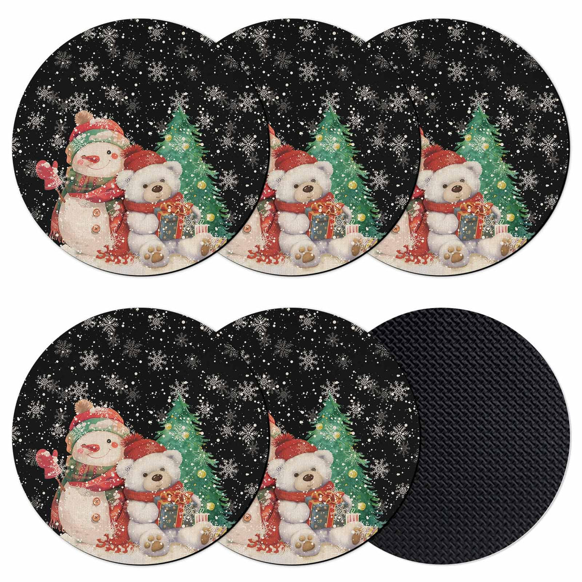 Christmas Coasters Set of 6 Black Silicone Non-Slip Q68349