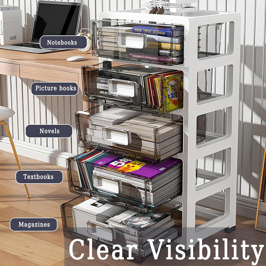 Clear Plastic 6-Tier Rolling Storage Drawer Tower B78015