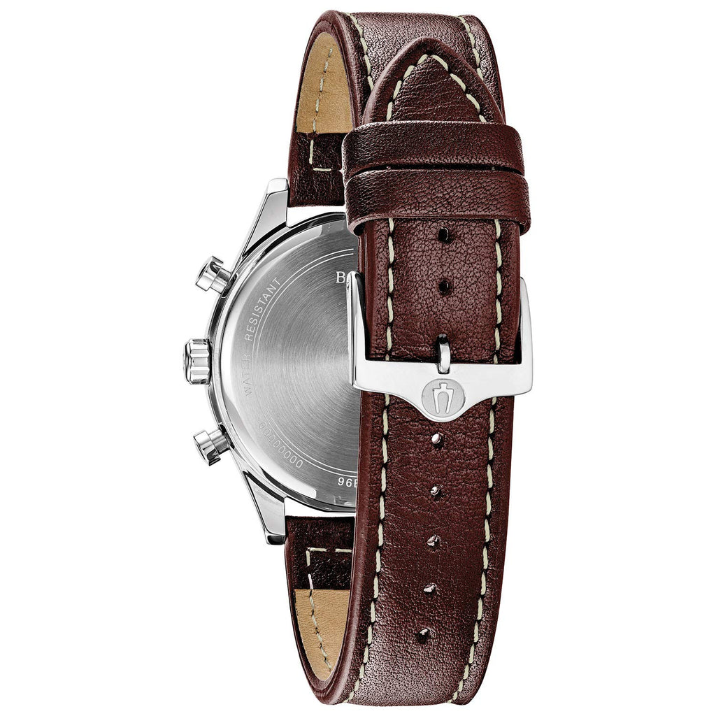 Men's Stainless Steel Chronograph Quartz Leather Strap Watch with Grey Dial, Gold Accents, 41mm G8289