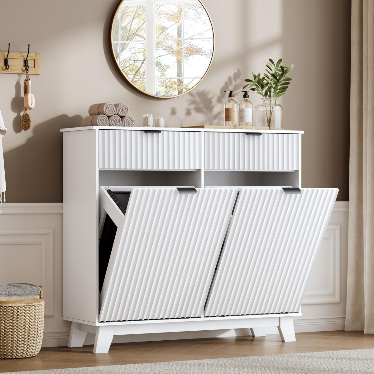 10 Gallon Tilt Out Trash Can Cabinet with Storage Drawer L570