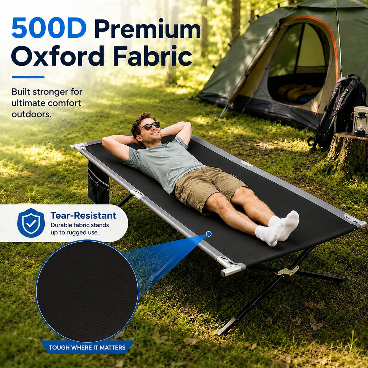 42" Extra Wide Heavy Duty Folding Cot Bed with Carry Bag D88287