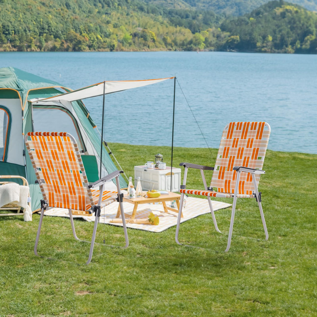 Orange & White Set of 2 Webbed Folding Beach Chairs X275