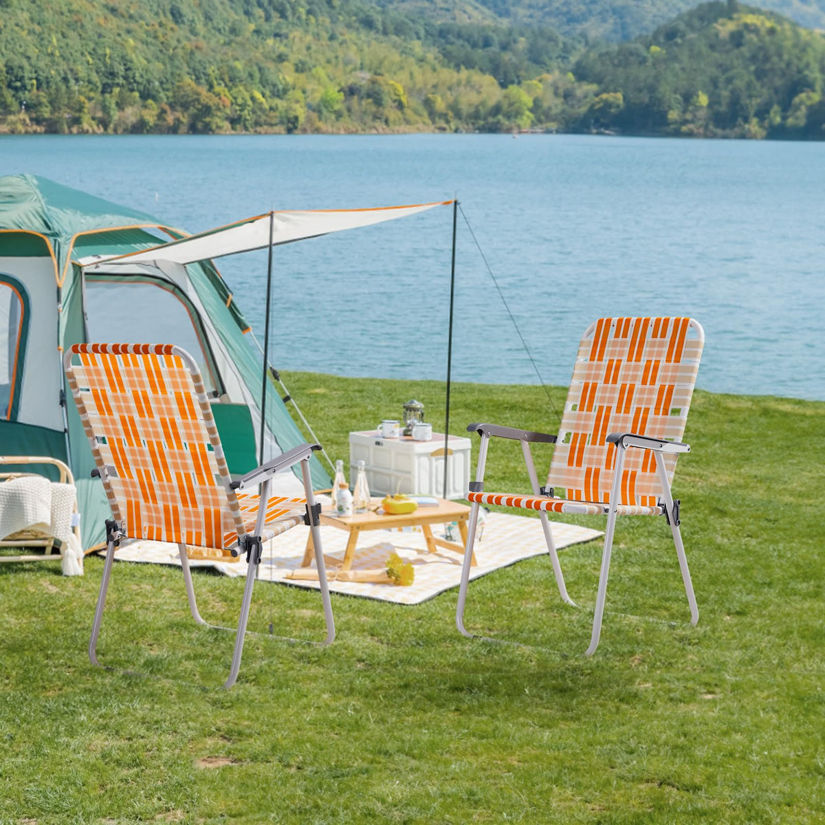 Orange & White Set of 2 Webbed Folding Beach Chairs X275