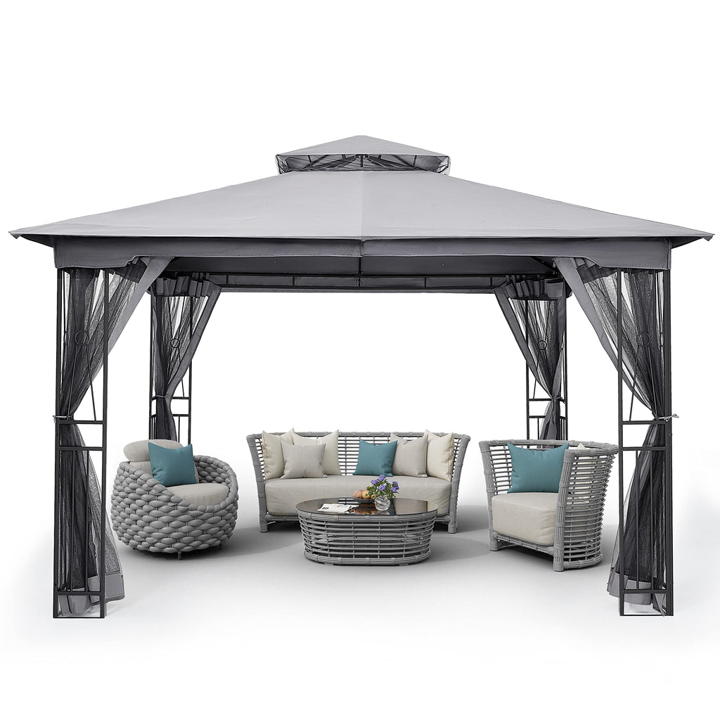 10' X 12' Outdoor Patio Gazebo with Double Roof and Mosquito Netting U8290