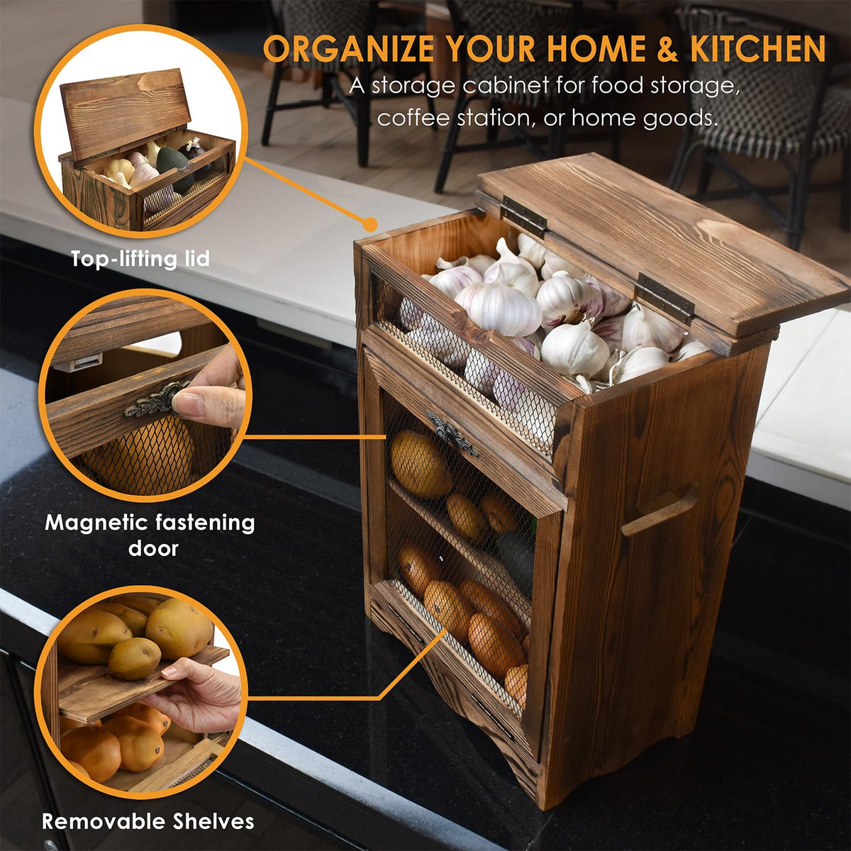Wood Countertop Potato and Onion Storage Cabinet Y131269