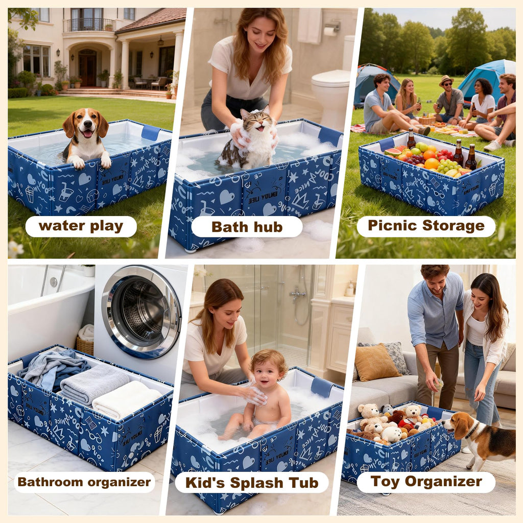 Foldable Dog Bathtub for Small to Medium Dogs & Cats, Blue W9847