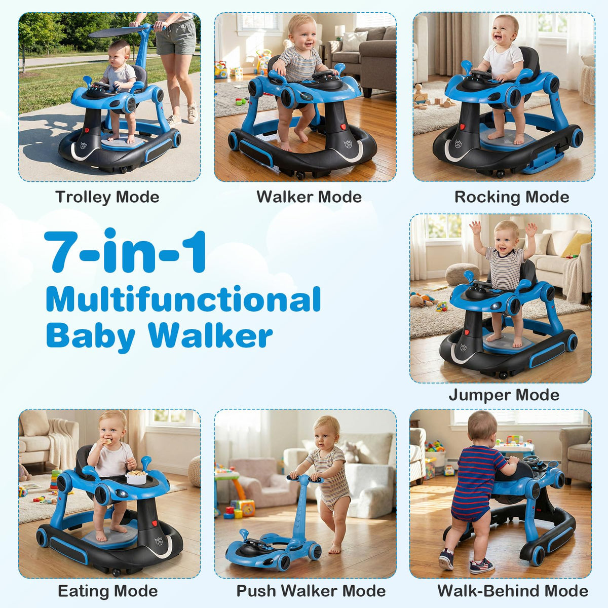 Foldable Adjustable Baby Walker with Wheels Y250