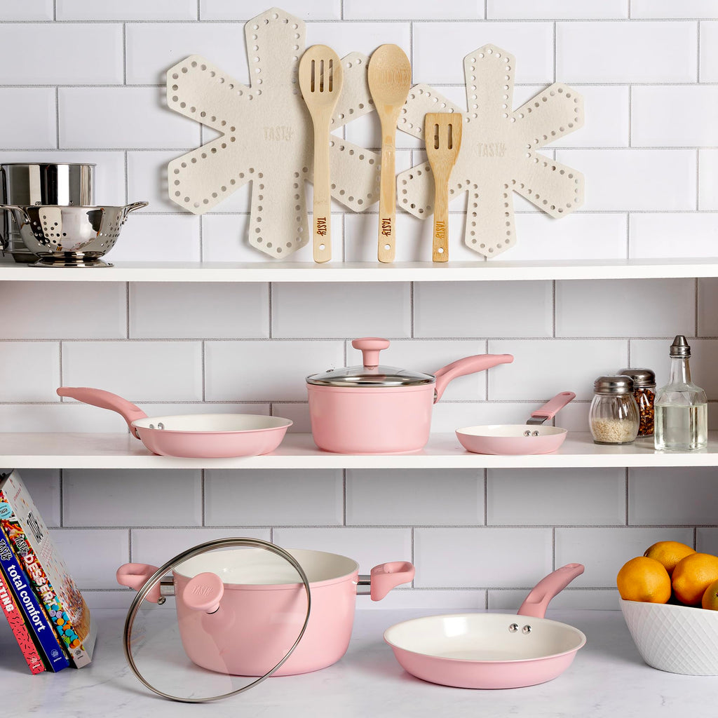 12 Piece Pink Nonstick Ceramic Cookware Set J6869