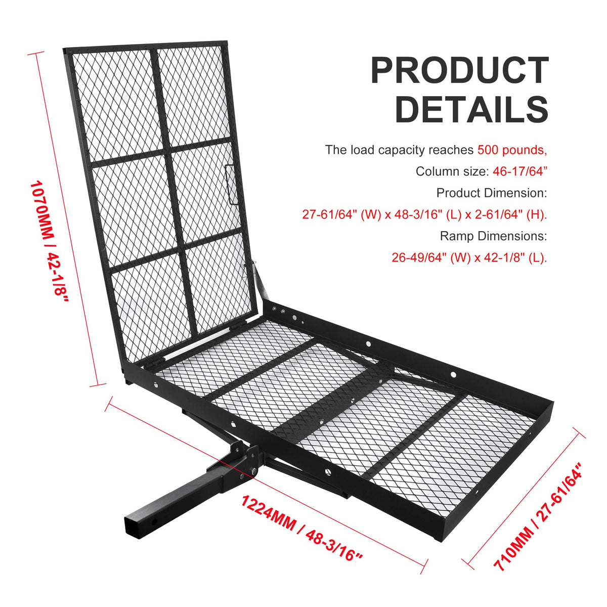 Folding Wheelchair Scooter Carrier Rack 250KG Ramp Hitch Mount R7287