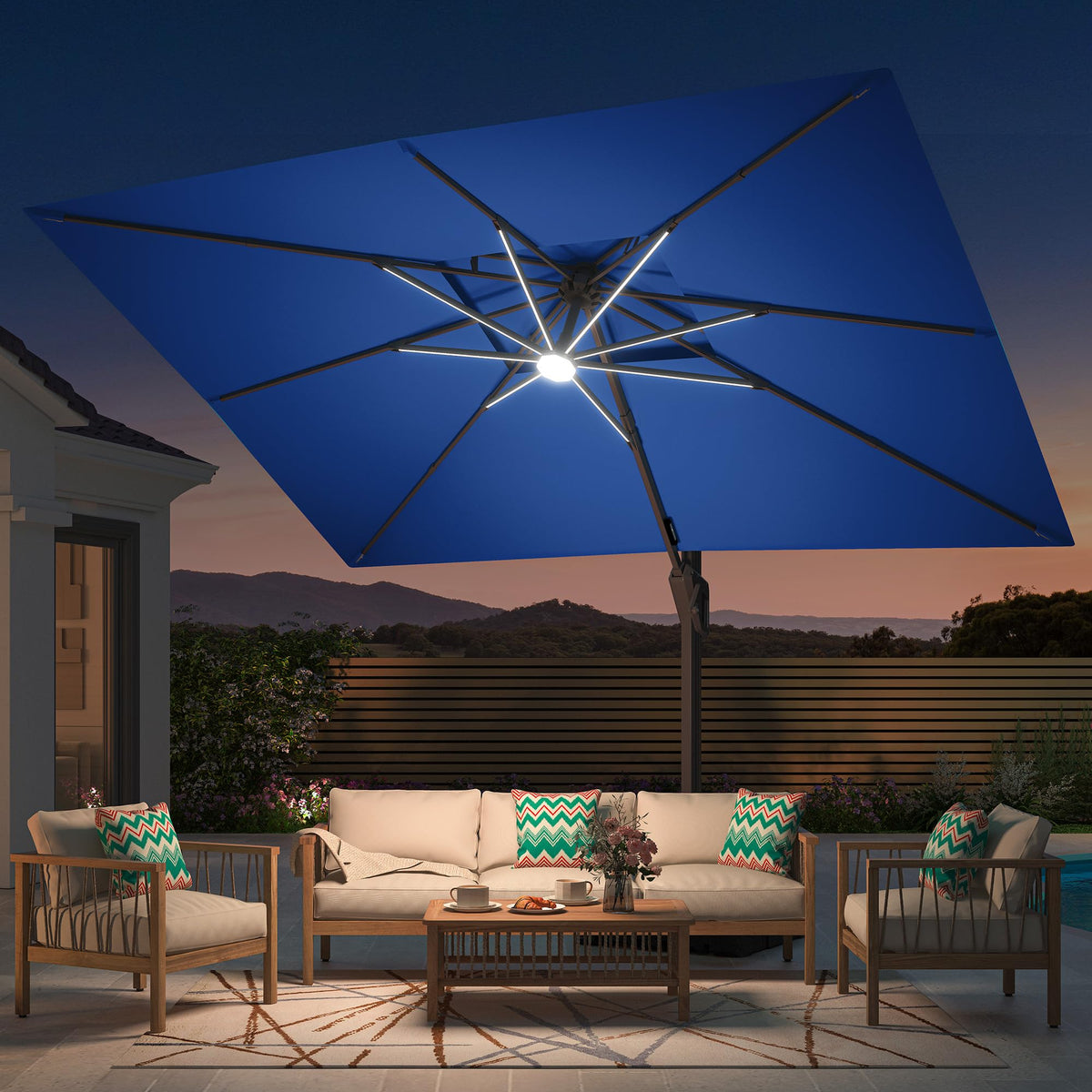 9' X 12' Patio Cantilever Umbrella with Base and LED Lights H850065